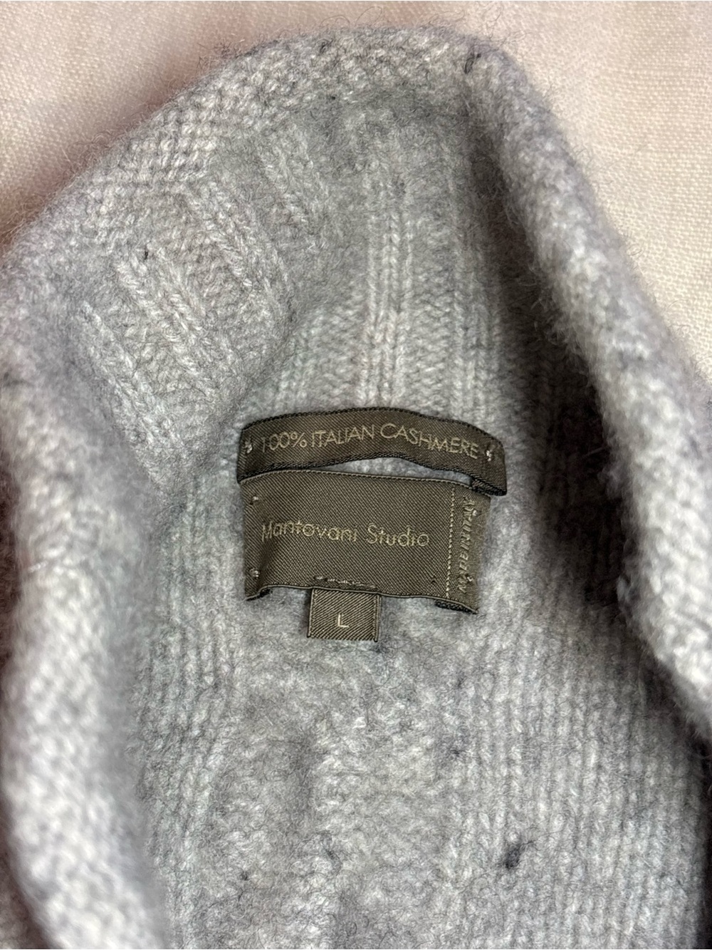 Mantovani Studio Gray 100% Italian Cashmere Ribbed Turtleneck Sweater Large L - Picture 8 of 9